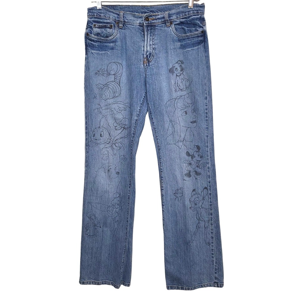 Vintage 90s Y2K Disney Graphic Sketch Animation Characters Wide Leg Jeans  10
